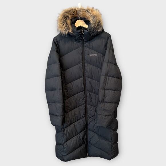 Marmot Montreaux 700 Fill Power Down Hooded Coat with Faux Fur Trim Size XL - Picture 10 of 16